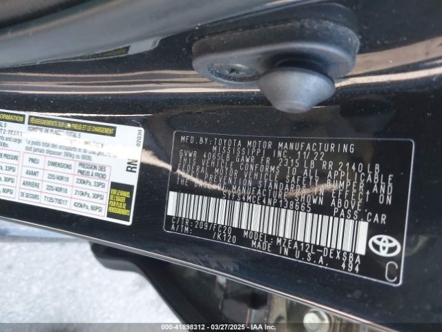 5YFS4MCE4NP138665 Toyota Corolla Se Nightshade Edition