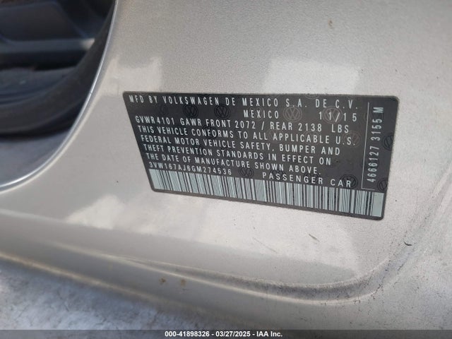 3VW167AJ6GM274536 Volkswagen Jetta 1.4t S