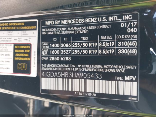 4JGDA5HB3HA905433 Mercedes-Benz Gle 350 4matic
