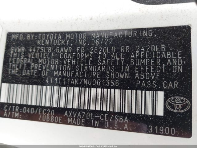 4T1T11AK7NU061356 Toyota Camry Se Nightshade Edition