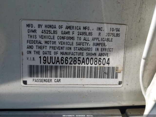 2005 ACURA TL 19UUA66285A008604 Photo 8