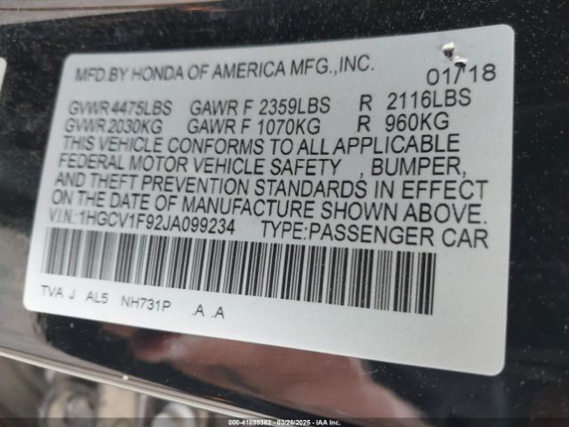 1HGCV1F92JA099234 Honda Accord Touring