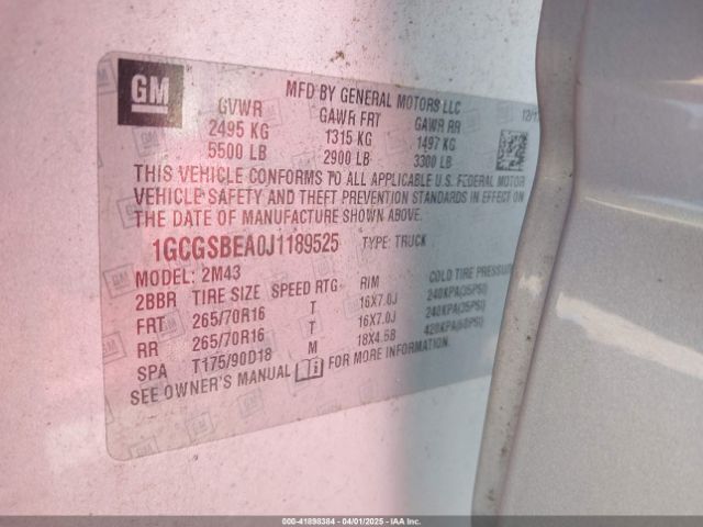 1GCGSBEA0J1189525 Chevrolet Colorado Wt