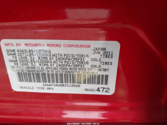 2011 MITSUBISHI OUTLANDER SPORT JA4AP3AU8BZ018628 Photo 8