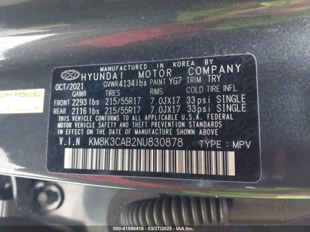 KM8K3CAB2NU830878 Hyundai Kona Sel
