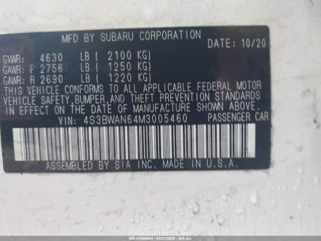 4S3BWAN64M3005460 Subaru Legacy Limited