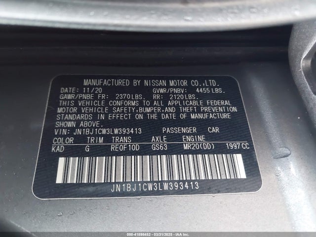 JN1BJ1CW3LW393413 Nissan Rogue Sport Sv Awd Xtronic Cvt