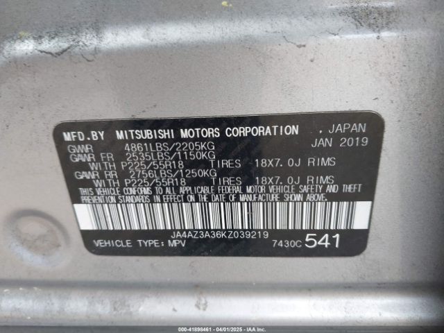 2019 MITSUBISHI OUTLANDER JA4AZ3A36KZ039219 Photo 8