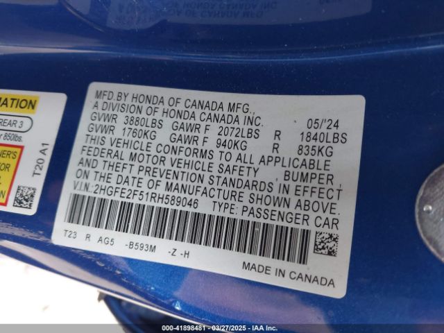 2HGFE2F51RH589046 Honda k20c2