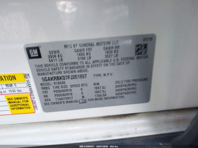 5GAKRBKD7FJ261897 Buick Enclave Leather