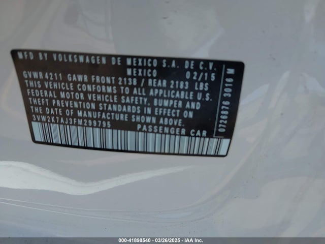 3VW2K7AJ3FM299795 Volkswagen Jetta 2.0l S