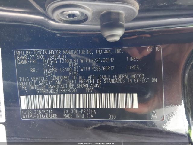 5TDKZ3DC8JS929730 Toyota Sienna Le 8 Passenger