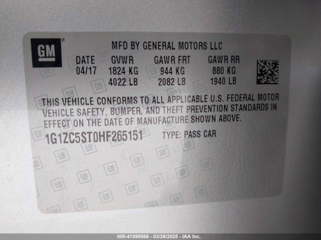 1G1ZC5ST0HF265151 Chevrolet Malibu 1fl