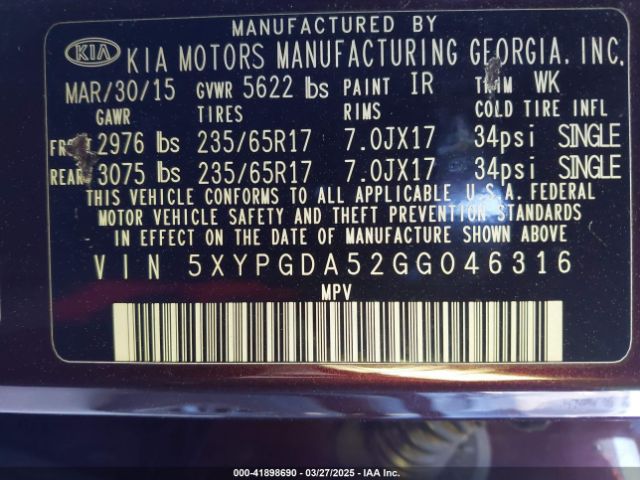 2016 KIA SORENTO 5XYPGDA52GG046316 Photo 8