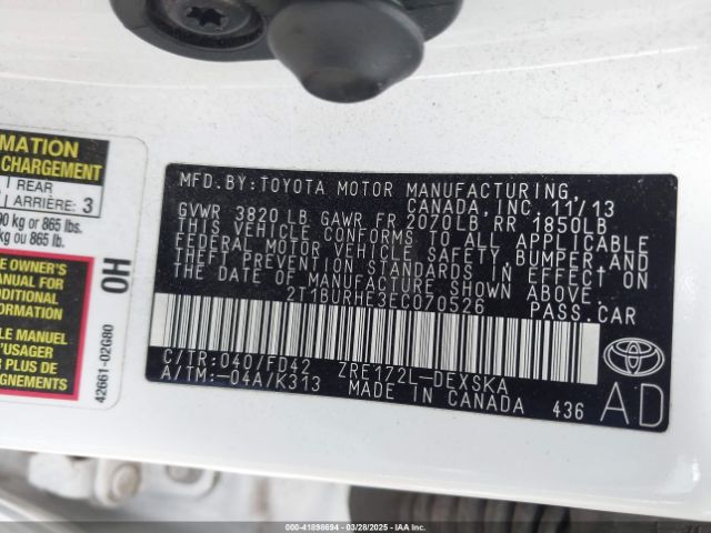 2T1BURHE3EC070526 Toyota Corolla S Plus