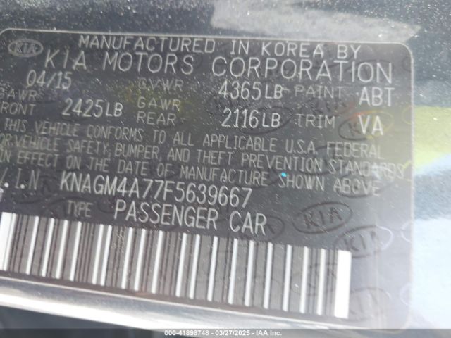 KNAGM4A77F5639667 KIA Optima Lx
