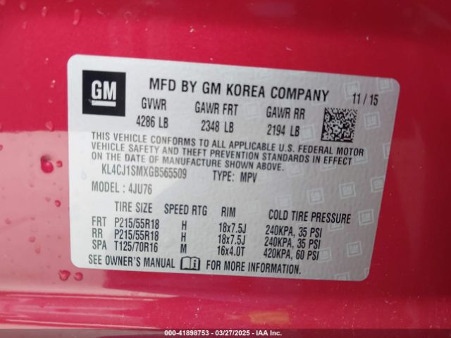 KL4CJ1SMXGB565509 Buick Encore Sport Touring