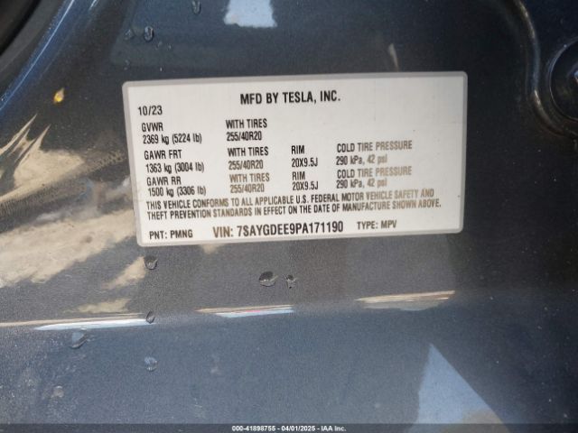 7SAYGDEE9PA171190 Tesla Model Y Awd/long Range Dual Motor All-wheel Drive