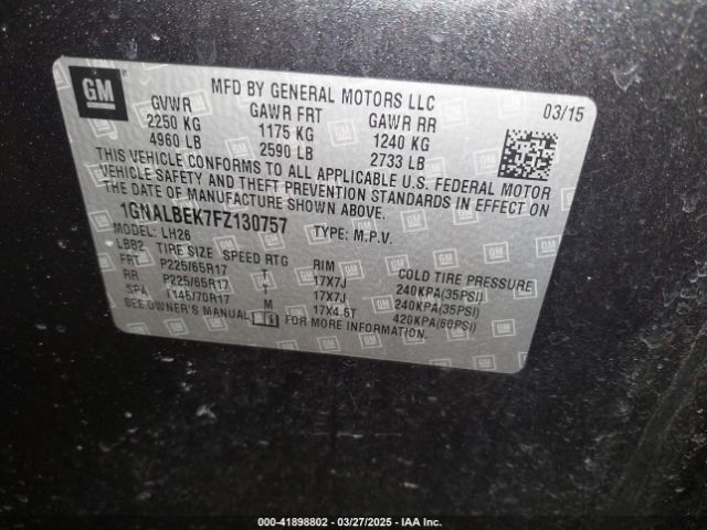 1GNALBEK7FZ130757 Chevrolet EQUINOX 1LT