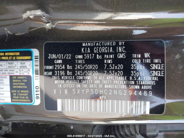 5XYP5DHC2NG294489 KIA Telluride Sx