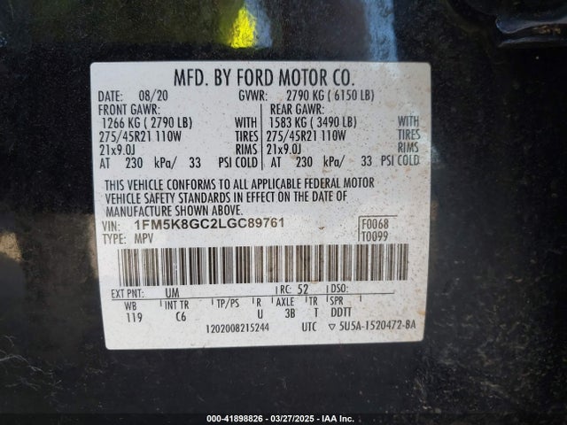 1FM5K8GC2LGC89761 Ford gtdi