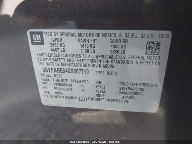 3GYFNBE34GS567710 Cadillac Srx Luxury Collection