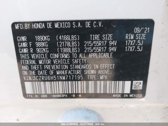 3CZRU6H51NM717195 Honda Hr-v Awd Ex