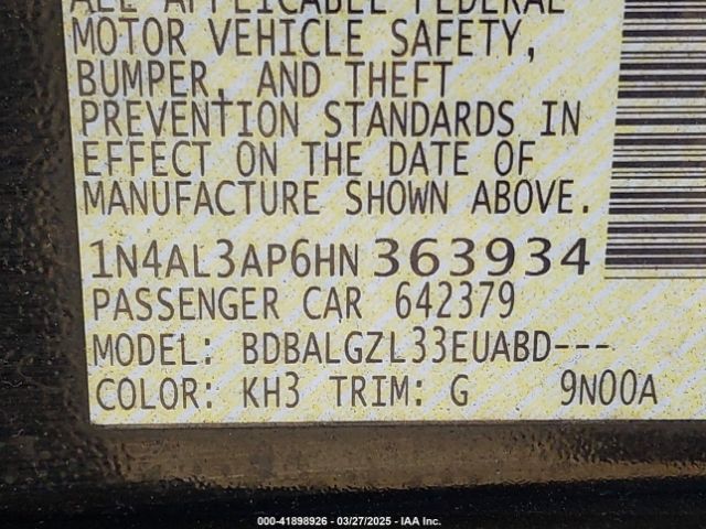 1N4AL3AP6HN363934 Nissan Altima 2.5 S