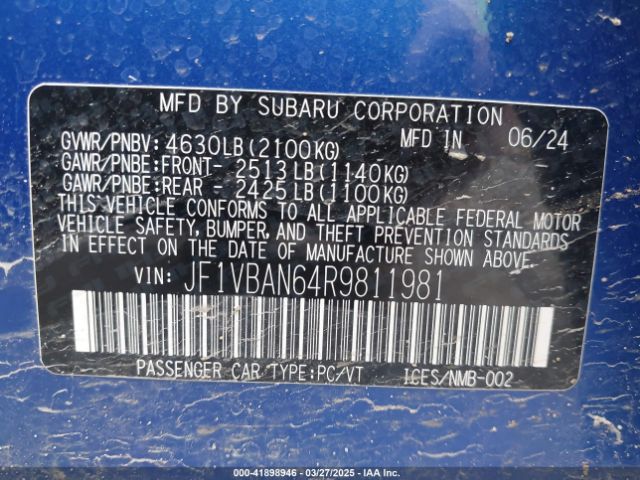 JF1VBAN64R9811981 Subaru Wrx Limited