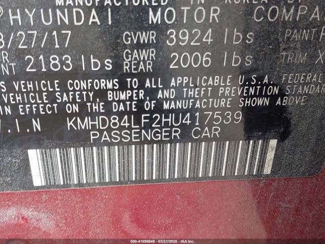 KMHD84LF2HU417539 Hyundai ELANTRA SE