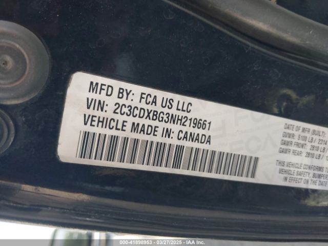 2C3CDXBG3NH219661 Dodge Charger Sxt Rwd