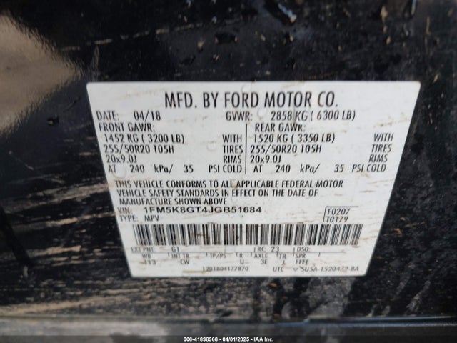 1FM5K8GT4JGB51684 Ford EXPLORER SPORT