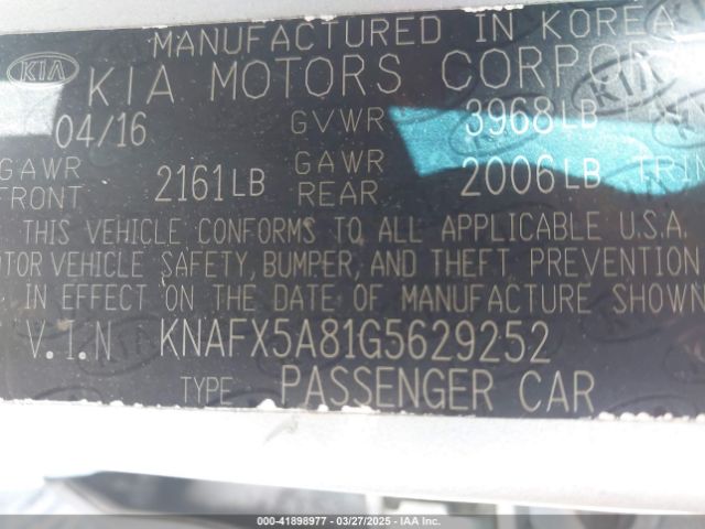 KNAFX5A81G5629252 KIA FORTE EX