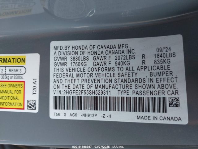 2HGFE2F55SH529311 Honda Civic Sport