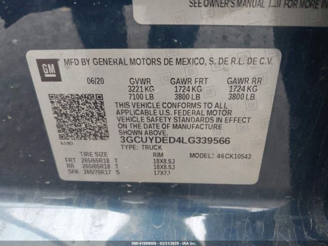 3GCUYDED4LG339566 Chevrolet Silverado 1500 4wd  Short Bed Lt