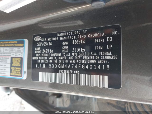 5XXGM4A74FG401418 KIA Optima Lx