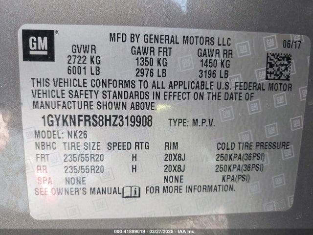 2017 CADILLAC XT5 1GYKNFRS8HZ319908 Photo 8
