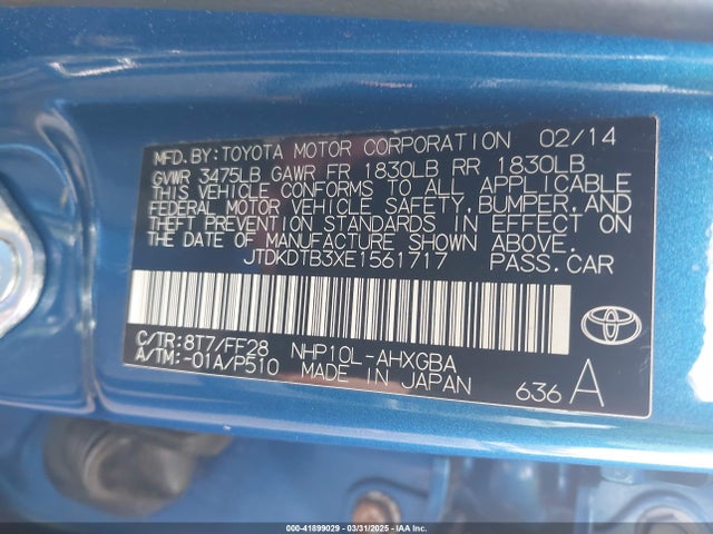 JTDKDTB3XE1561717 Toyota Prius C Three