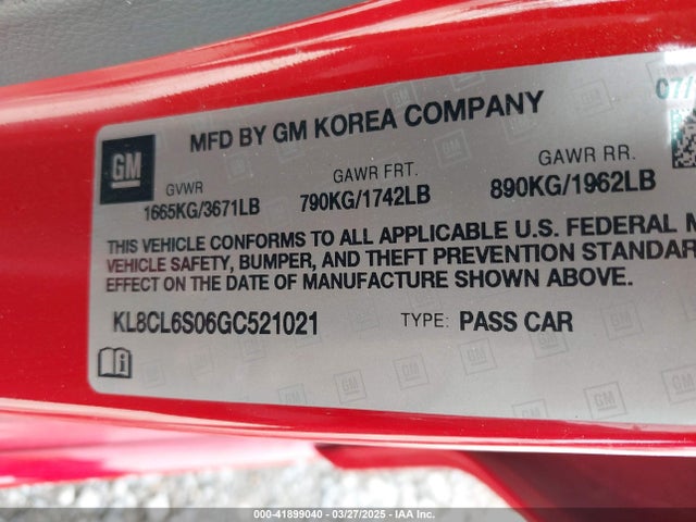 KL8CL6S06GC521021 Chevrolet Spark Ev 2lt