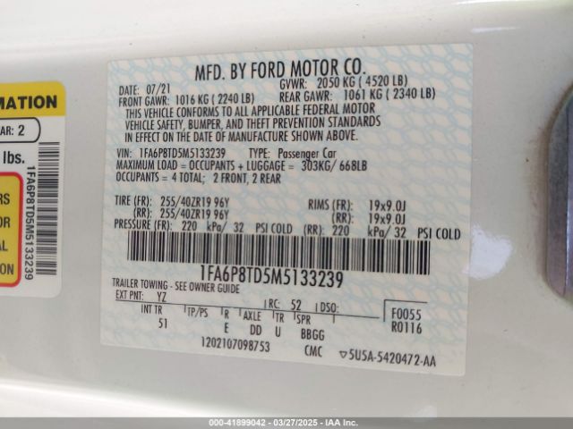 1FA6P8TD5M5133239 Ford Mustang Ecoboost Premium Fastback