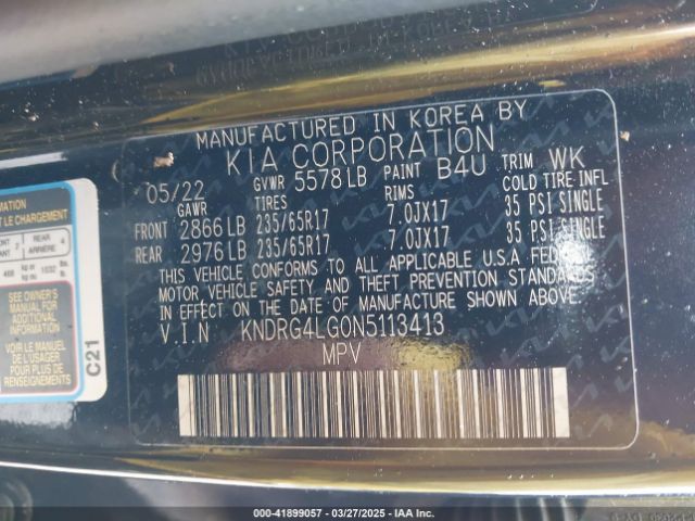 KNDRG4LG0N5113413 KIA Sorento Hybrid S