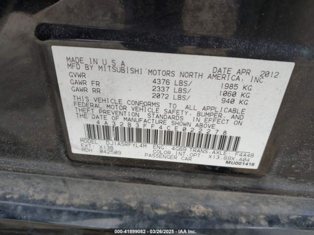 2012 MITSUBISHI GALANT 4A32B3FF4CE022278 Photo 8