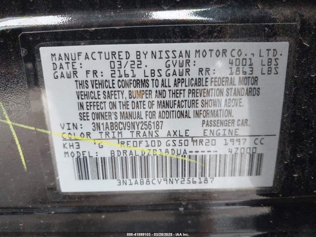 3N1AB8CV9NY256187 Nissan Sentra Sv Xtronic Cvt
