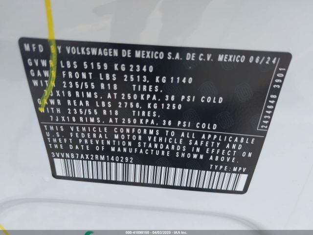 3VVNB7AX2RM140292 Volkswagen Tiguan 2.0t Se/2.0t Wolfsburg Edition