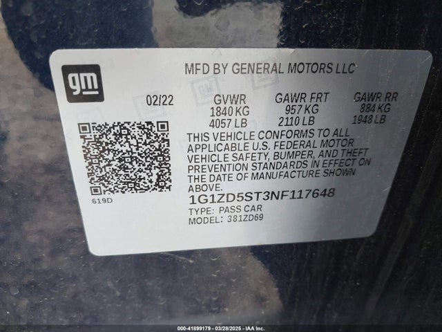 1G1ZD5ST3NF117648 Chevrolet Malibu Fwd Lt