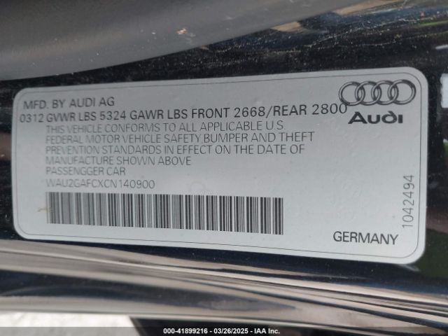 2012 AUDI A7 WAU2GAFCXCN140900 Photo 8