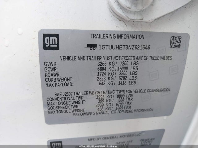 1GTUUHET3NZ621646 GMC lm2