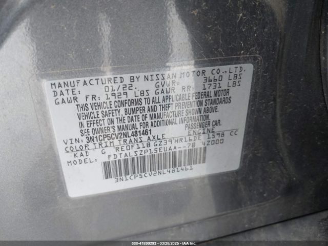 3N1CP5CV2NL481461 Nissan Kicks Sv Xtronic Cvt