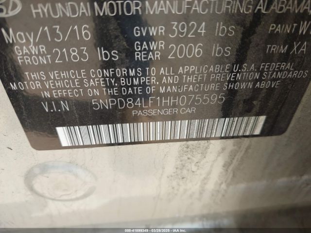 5NPD84LF1HH075595 Hyundai ELANTRA SE