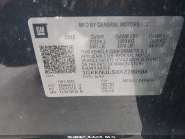 1GKKNULSXKZ190584 GMC Acadia Slt-1